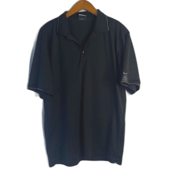 Nike Golf Black Short Sleeve 1/4 Button Polo Shirt Collared Vneck Mens Medium - Picture 1 of 9